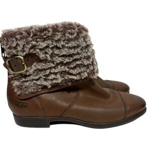 Ugg Australia Inez Ankle Booties Womens Size 7 Brown Cuffed Leather Boots